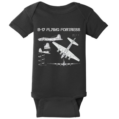 B 17 Flying Fortress Ww2 Heavy Bomber Aircraft Blueprint Baby Bodysuit