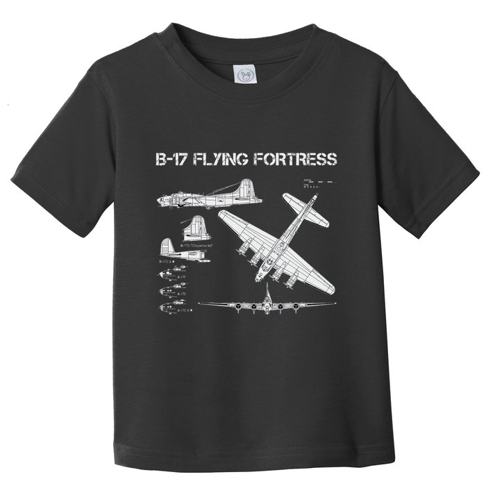 B 17 Flying Fortress Ww2 Heavy Bomber Aircraft Blueprint Toddler T-Shirt