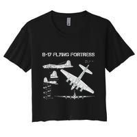 B 17 Flying Fortress Ww2 Heavy Bomber Aircraft Blueprint Women's Crop Top Tee