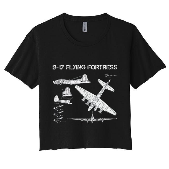 B 17 Flying Fortress Ww2 Heavy Bomber Aircraft Blueprint Women's Crop Top Tee