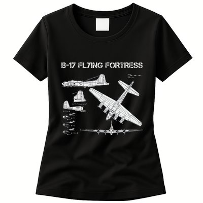 B 17 Flying Fortress Ww2 Heavy Bomber Aircraft Blueprint Womens T-Shirt