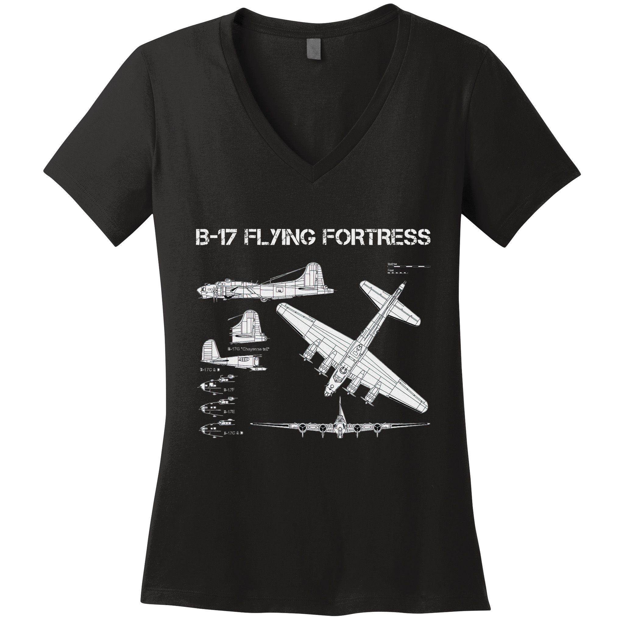 B 17 Flying Fortress Ww2 Heavy Bomber Aircraft Blueprint Women's V-Neck T-Shirt