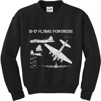 B 17 Flying Fortress Ww2 Heavy Bomber Aircraft Blueprint Kids Sweatshirt