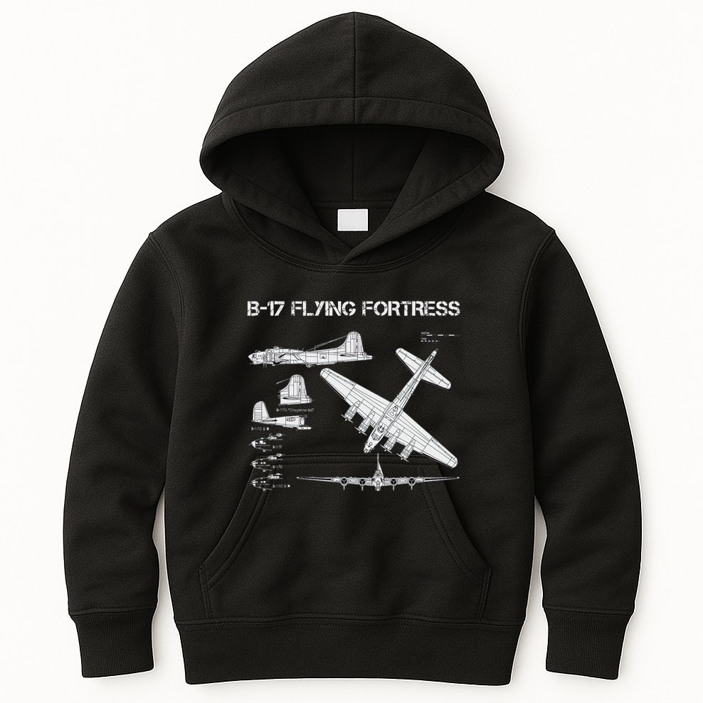 B 17 Flying Fortress Ww2 Heavy Bomber Aircraft Blueprint Kids Hoodie