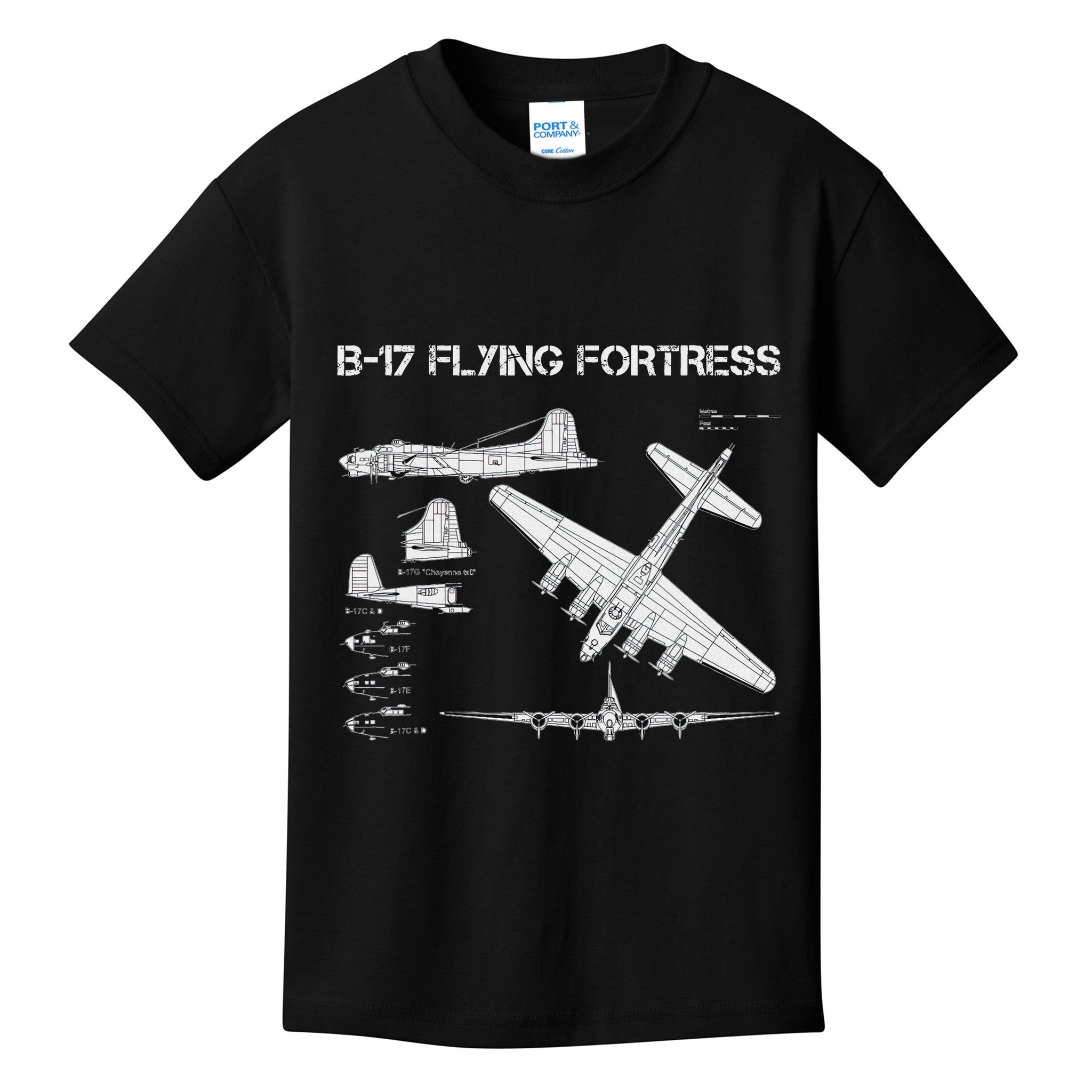 B 17 Flying Fortress Ww2 Heavy Bomber Aircraft Blueprint Kids T-Shirt
