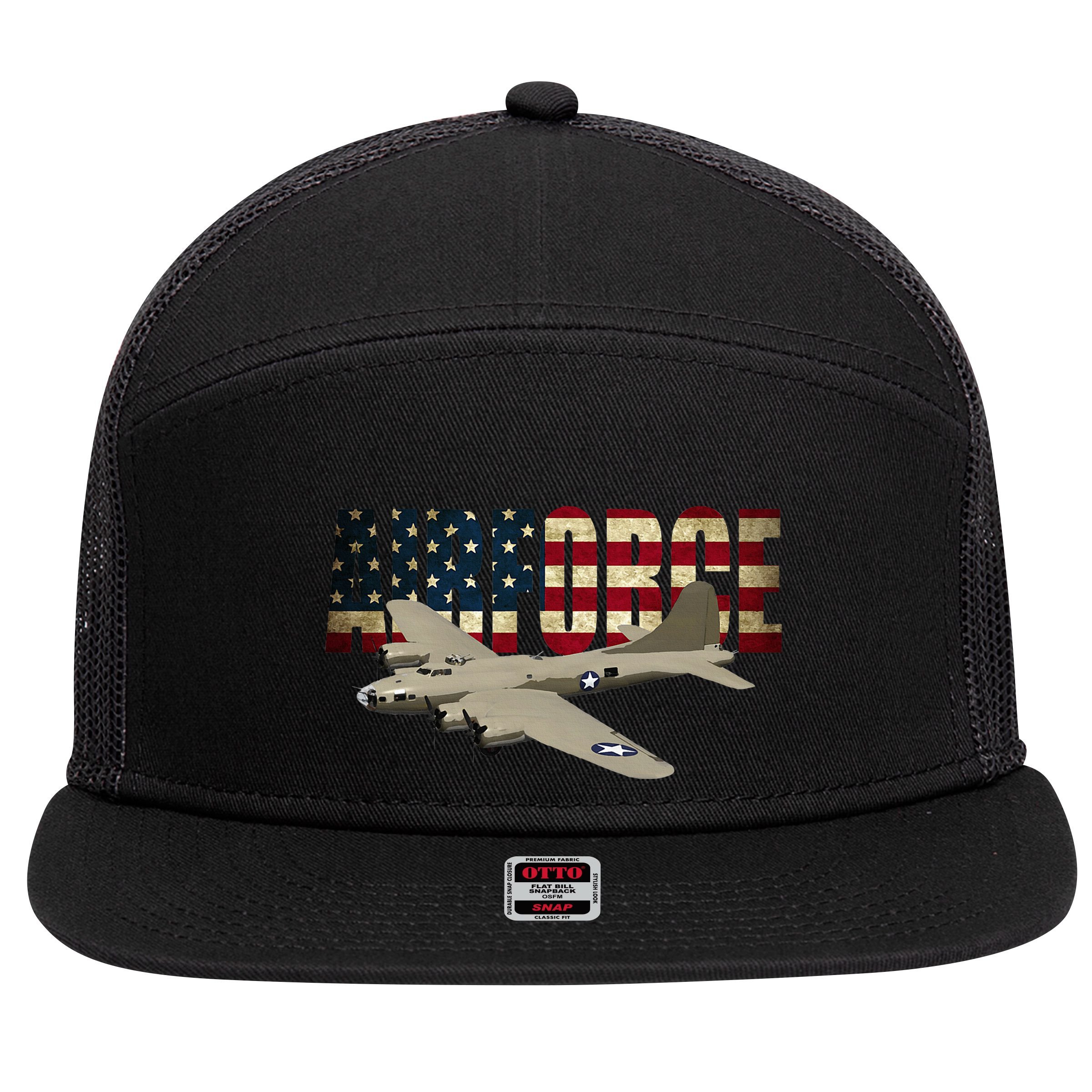 B 17 Flying Fortress B17 Bomber 7 Panel Mesh Trucker Snapback Hat