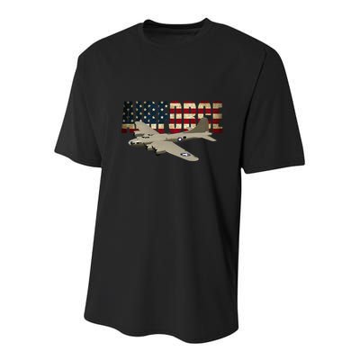 B 17 Flying Fortress B17 Bomber Youth Performance Sprint T-Shirt