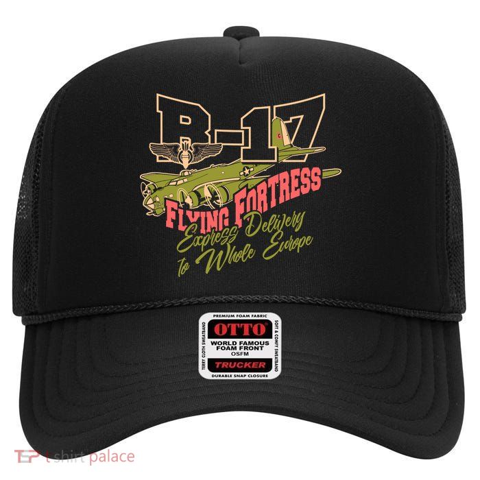 B 17 Flying Fortress High Crown Mesh Back Trucker Hat