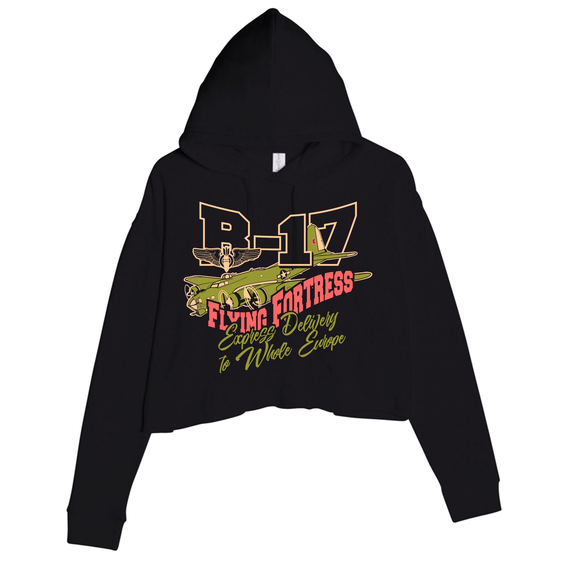 B 17 Flying Fortress Crop Fleece Hoodie