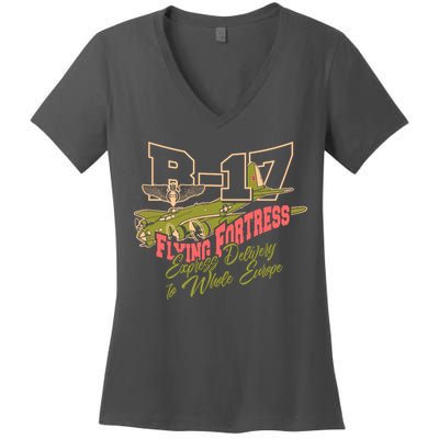 B 17 Flying Fortress Women's V-Neck T-Shirt