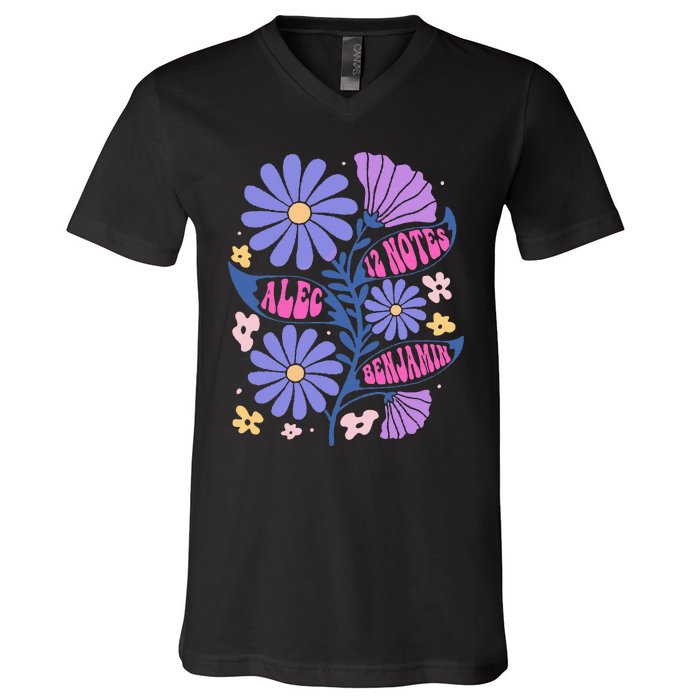 Benjamin 12 Notes Flower Art Alec V-Neck T-Shirt