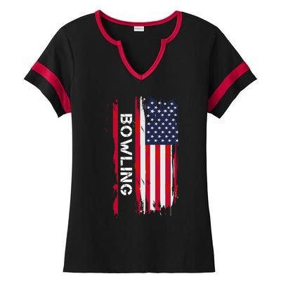 Bowling 10 Pins And Strikes And Spares In America Great Gift Ladies Halftime Notch Neck Tee