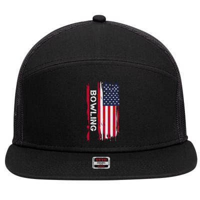 Bowling 10 Pins And Strikes And Spares In America Great Gift 7 Panel Mesh Trucker Snapback Hat