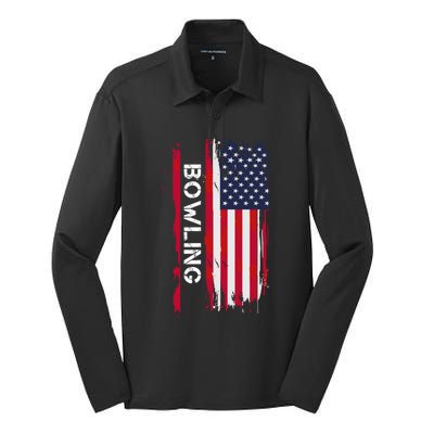 Bowling 10 Pins And Strikes And Spares In America Great Gift Silk Touch Performance Long Sleeve Polo