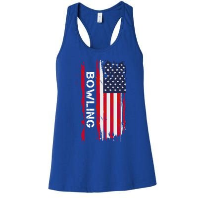 Bowling 10 Pins And Strikes And Spares In America Great Gift Women's Racerback Tank