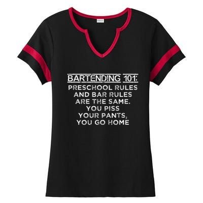 Bartending 101 Preschool Bar Rules White Bartender Ladies Halftime Notch Neck Tee