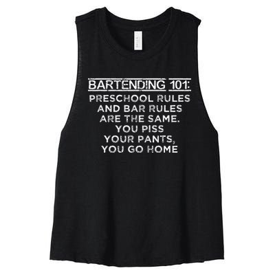 Bartending 101 Preschool Bar Rules White Bartender Women's Racerback Cropped Tank