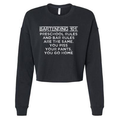 Bartending 101 Preschool Bar Rules White Bartender Cropped Pullover Crew