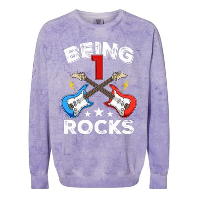 Being 1 Rocks Guitar One Year Old Funny 1st Birthday Colorblast Crewneck Sweatshirt