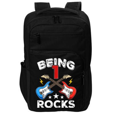 Being 1 Rocks Guitar One Year Old Funny 1st Birthday Impact Tech Backpack