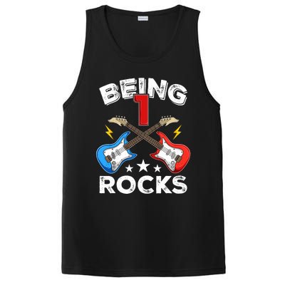 Being 1 Rocks Guitar One Year Old Funny 1st Birthday PosiCharge Competitor Tank