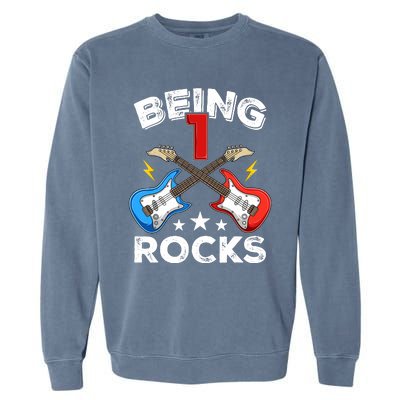 Being 1 Rocks Guitar One Year Old Funny 1st Birthday Garment-Dyed Sweatshirt