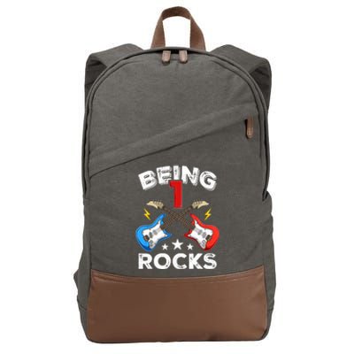 Being 1 Rocks Guitar One Year Old Funny 1st Birthday Cotton Canvas Backpack