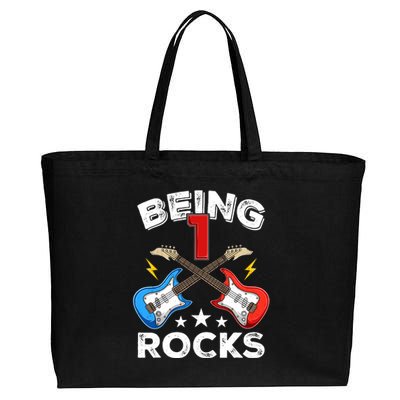 Being 1 Rocks Guitar One Year Old Funny 1st Birthday Cotton Canvas Jumbo Tote