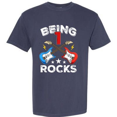 Being 1 Rocks Guitar One Year Old Funny 1st Birthday Garment-Dyed Heavyweight T-Shirt