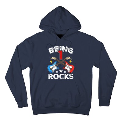 Being 1 Rocks Guitar One Year Old Funny 1st Birthday Hoodie