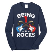 Being 1 Rocks Guitar One Year Old Funny 1st Birthday Long Sleeve Shirt