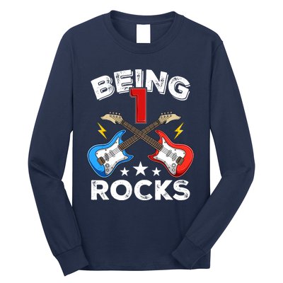 Being 1 Rocks Guitar One Year Old Funny 1st Birthday Long Sleeve Shirt