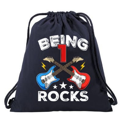 Being 1 Rocks Guitar One Year Old Funny 1st Birthday Drawstring Bag