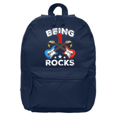 Being 1 Rocks Guitar One Year Old Funny 1st Birthday 16 in Basic Backpack