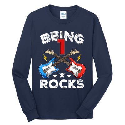 Being 1 Rocks Guitar One Year Old Funny 1st Birthday Tall Long Sleeve T-Shirt