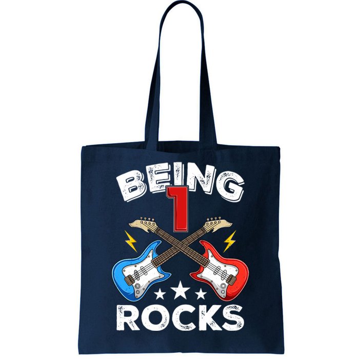 Being 1 Rocks Guitar One Year Old Funny 1st Birthday Tote Bag