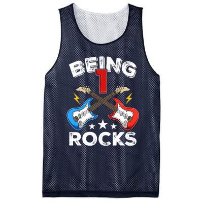 Being 1 Rocks Guitar One Year Old Funny 1st Birthday Mesh Reversible Basketball Jersey Tank