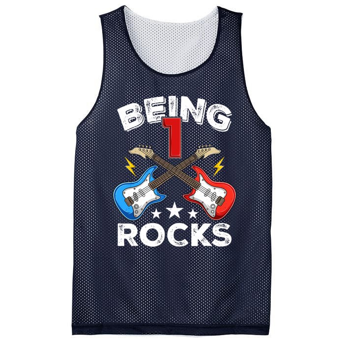 Being 1 Rocks Guitar One Year Old Funny 1st Birthday Mesh Reversible Basketball Jersey Tank