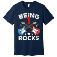 Being 1 Rocks Guitar One Year Old Funny 1st Birthday Premium T-Shirt