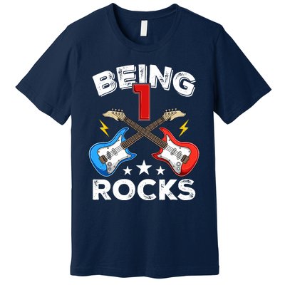 Being 1 Rocks Guitar One Year Old Funny 1st Birthday Premium T-Shirt