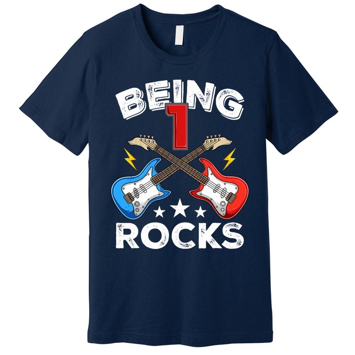 Being 1 Rocks Guitar One Year Old Funny 1st Birthday Premium T-Shirt