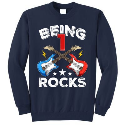 Being 1 Rocks Guitar One Year Old Funny 1st Birthday Tall Sweatshirt