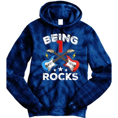 Being 1 Rocks Guitar One Year Old Funny 1st Birthday Tie Dye Hoodie