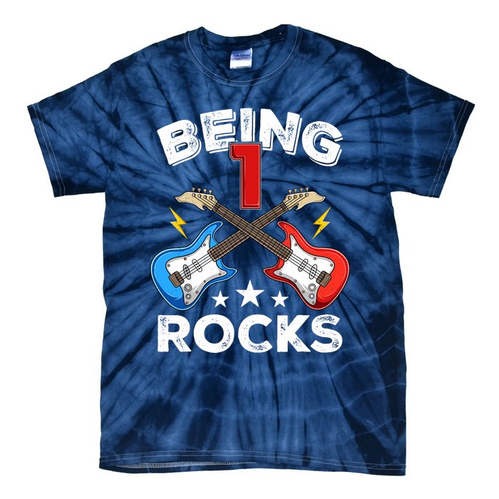 Being 1 Rocks Guitar One Year Old Funny 1st Birthday Tie-Dye T-Shirt