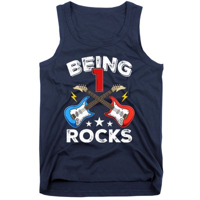 Being 1 Rocks Guitar One Year Old Funny 1st Birthday Tank Top