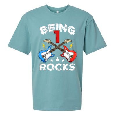 Being 1 Rocks Guitar One Year Old Funny 1st Birthday Sueded Cloud Jersey T-Shirt