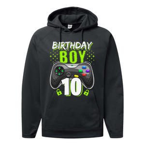 Birthday 10 Video Game Controller Gamer 10th Birthday Performance Fleece Hoodie