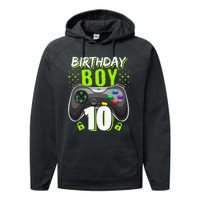 Birthday 10 Video Game Controller Gamer 10th Birthday Performance Fleece Hoodie