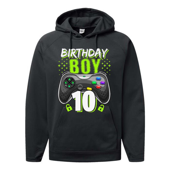 Birthday 10 Video Game Controller Gamer 10th Birthday Performance Fleece Hoodie