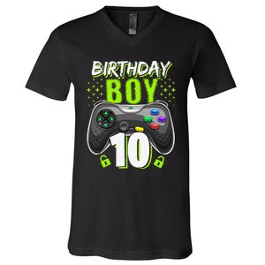 Birthday 10 Video Game Controller Gamer 10th Birthday V-Neck T-Shirt